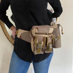 XL Tan Camo Fanny pack, travel pack, w/ Bottle holder, hip pack,XL, LARGE, Nylon